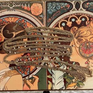 Italian artisan gold vermeil mesh scarf necklace designer 64” long heavy